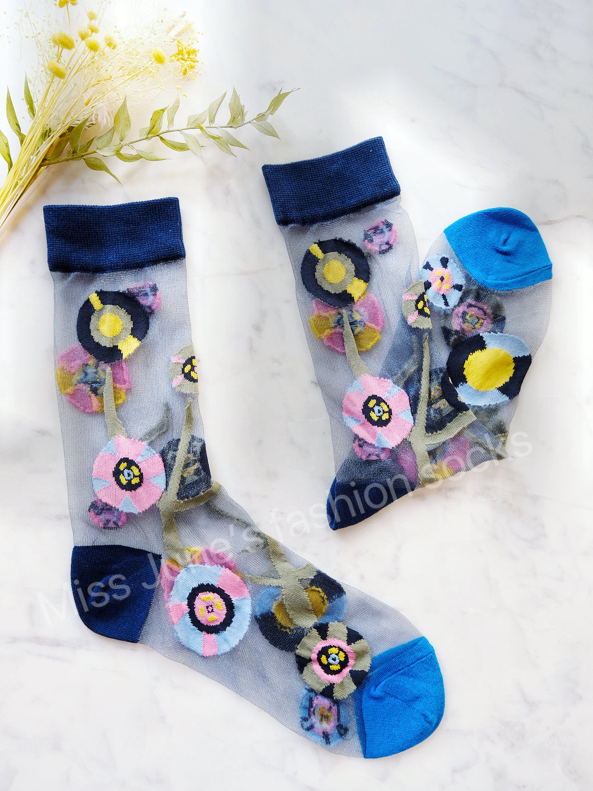 Miss June’s | Women’s Glass Silk-like Transparent socks | Cute | Colorful | Summer | Patterned | Gift Idea | Casual | Comfortable | Floral |