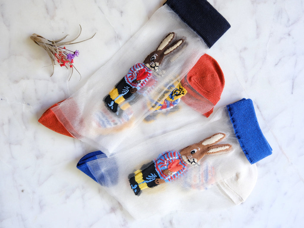 Miss June’s | Women’s Glass Silk-like Transparent socks | Cute | Colorful | Summer | Patterned | Gift Idea | Casual | Bunny lover | animal|