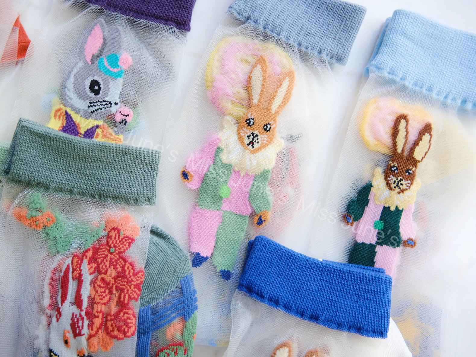 Miss June’s | Women’s Glass Silk-like Transparent socks | Cute | Colorful | Summer | Patterned | Gift Idea | Casual | Bunny lover | animal|