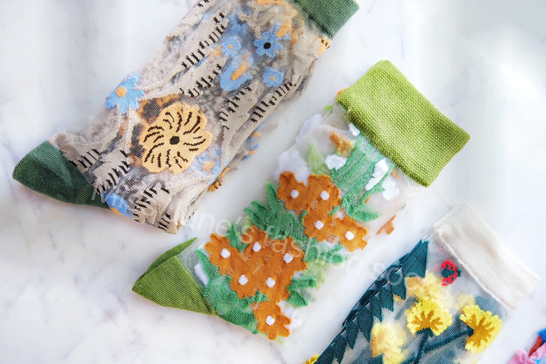 Miss June’s | Women’s Glass Silk-like Transparent socks | Cute | Colorful | Summer | Patterned | Gift Idea | Casual | Comfortable | Floral |