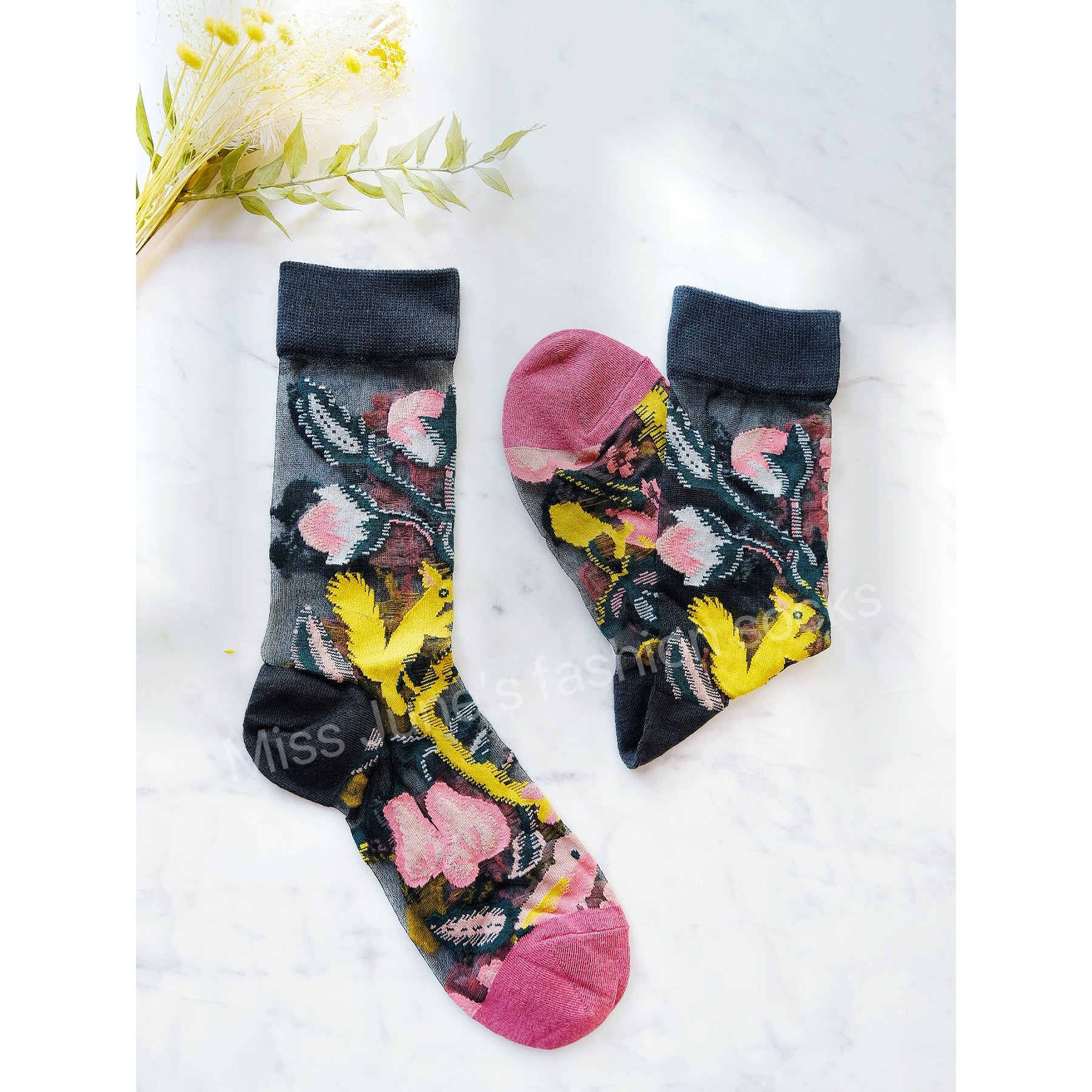 Miss June’s | Women’s Glass Silk-like Transparent socks | Cute | Colorful | Summer | Patterned | Gift Idea | Casual | Comfortable | Floral |