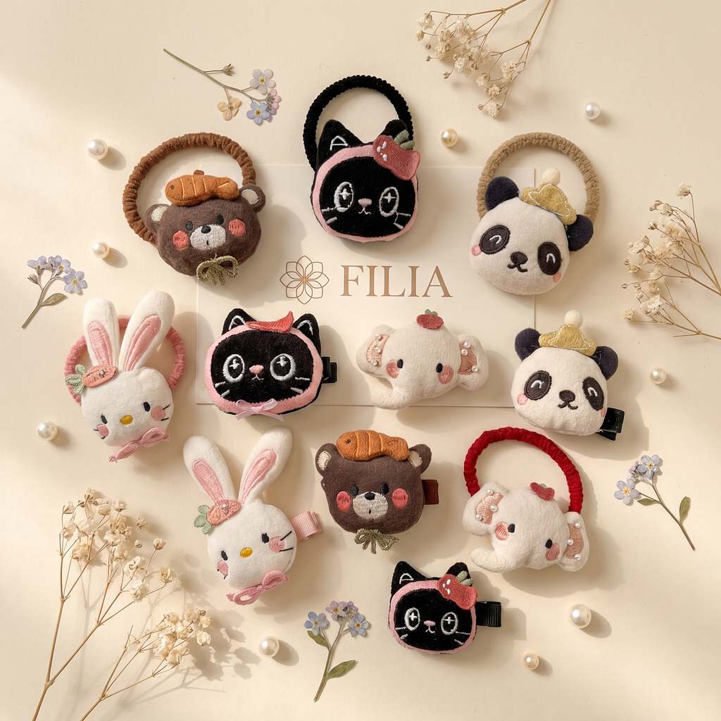 Plush Animal Hair Clip & Hair Tie Set - product photo 1