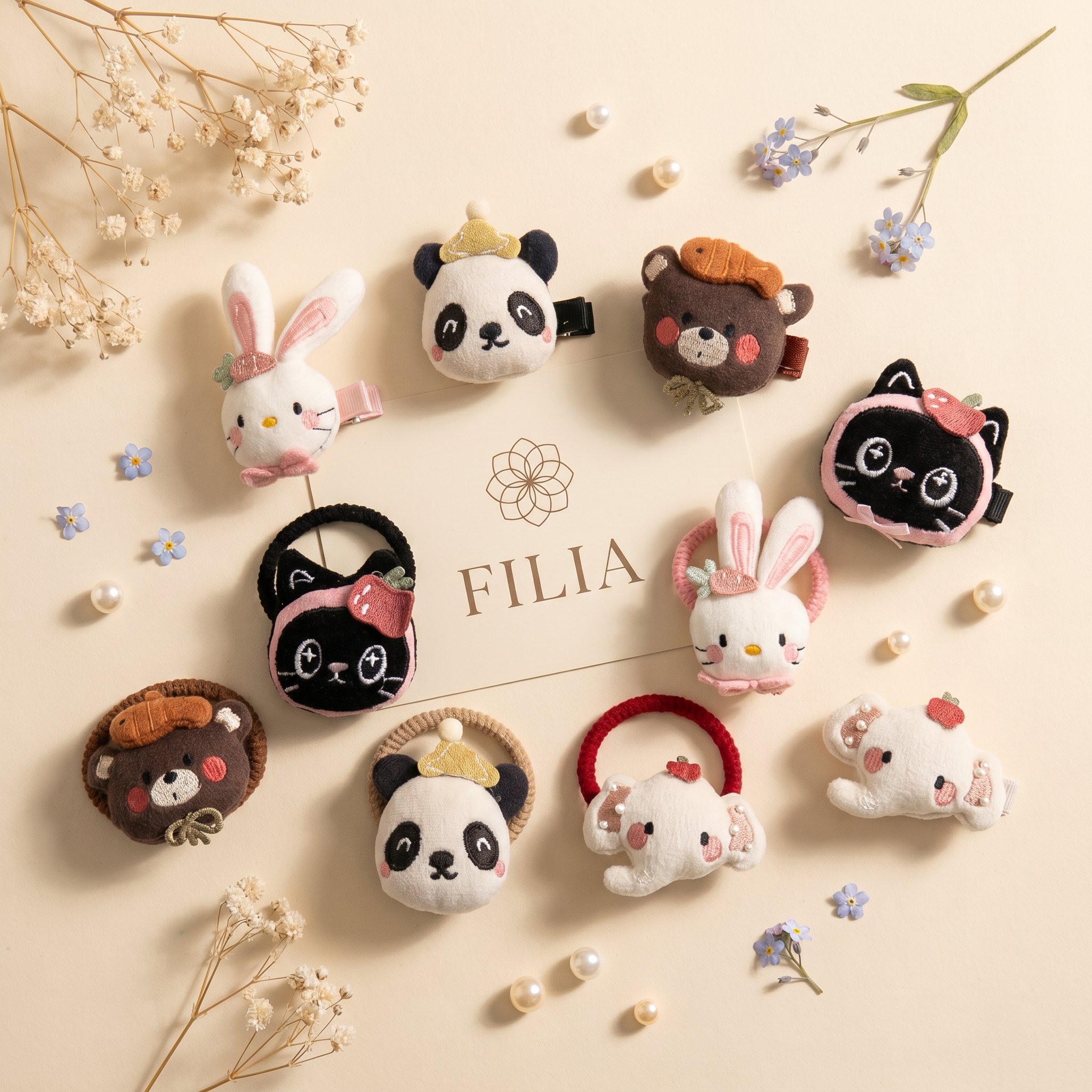 Plush Animal Hair Clip & Hair Tie Set - product photo 2