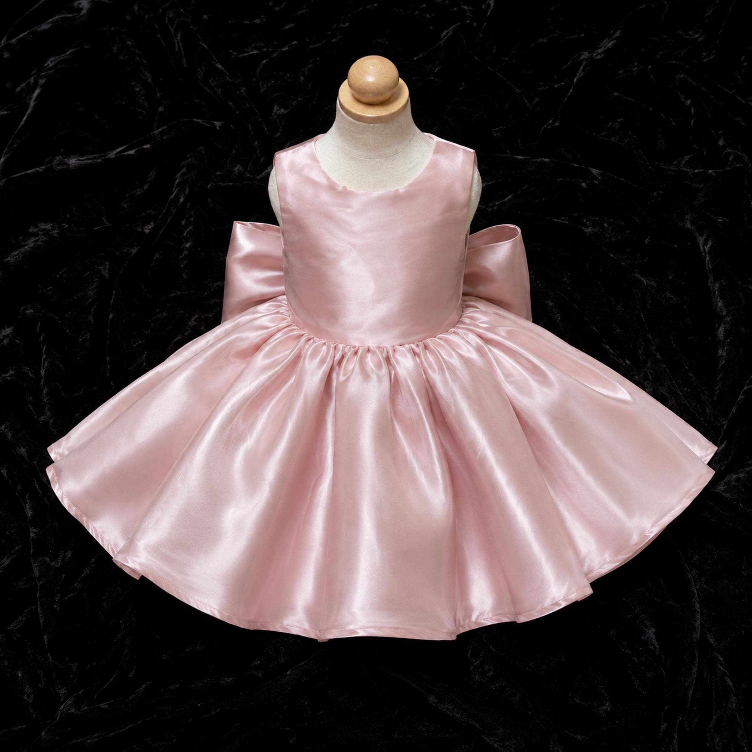 Girls Blush Pink Satin Bow Party Dress - Flower Girl, Birthday & Pageant