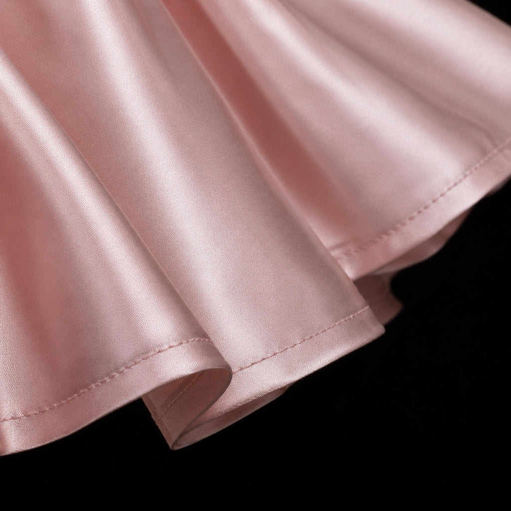 Girls Blush Pink Satin Bow Party Dress - Flower Girl, Birthday & Pageant