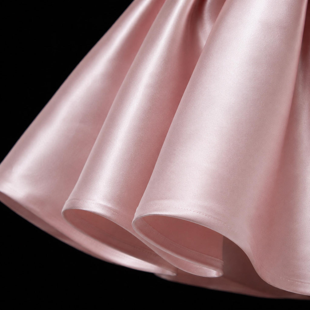 Girls Dusty Blush Satin Pleated Flower Girl Dress with Pearl Bow - Wedding, Birthday & Pageant