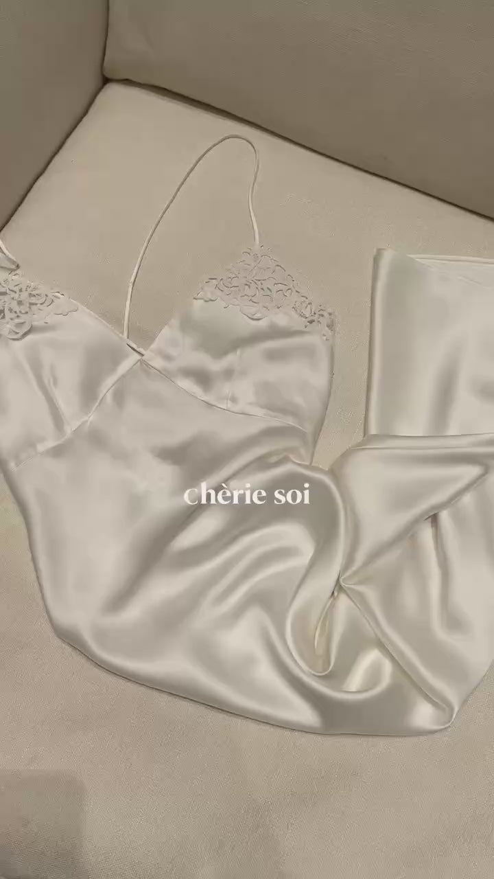 100% Mulberry Silk Slip Dress — Lace Back Midi in Ivory